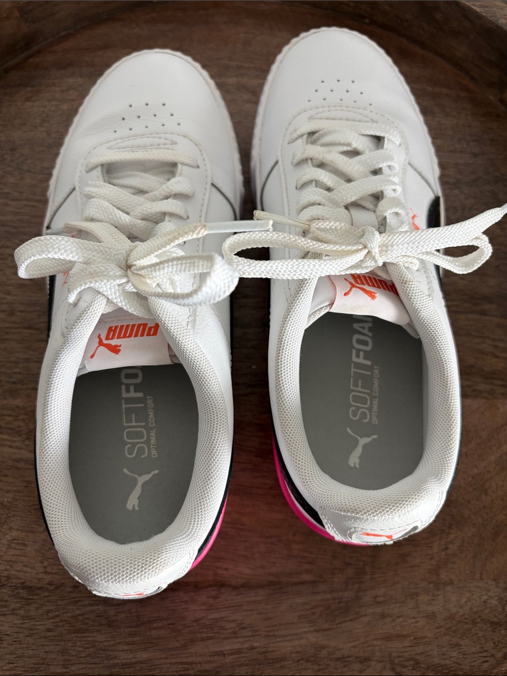 Puma White Low-Top Sneakers with Black Stripe and Pink Heel Accent - Picture 6 of 10